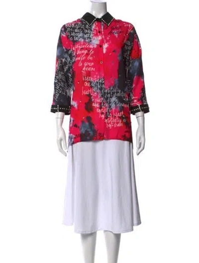 Pre-owned Frank Lyman Printed Three-quarter Sleeve Top In Red