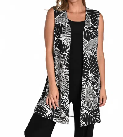 Frank Lyman Printed Woven Vest In Black/beige