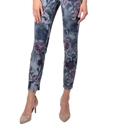 Frank Lyman Reversible Floral Printed Jeans In Mid Wash In Multi