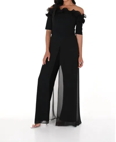 Frank Lyman Ruffle Detail Jumpsuit In Black