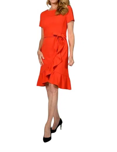 Frank Lyman Ruffle Knit Dress In Red In Orange