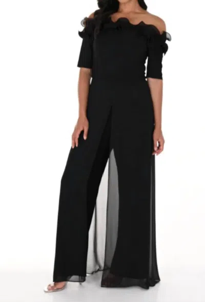 Frank Lyman Ruffle Shoulder Chiffon Jumpsuit In Black