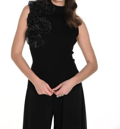 Frank Lyman Ruffle Shoulder Sleeveless Sweater In Black