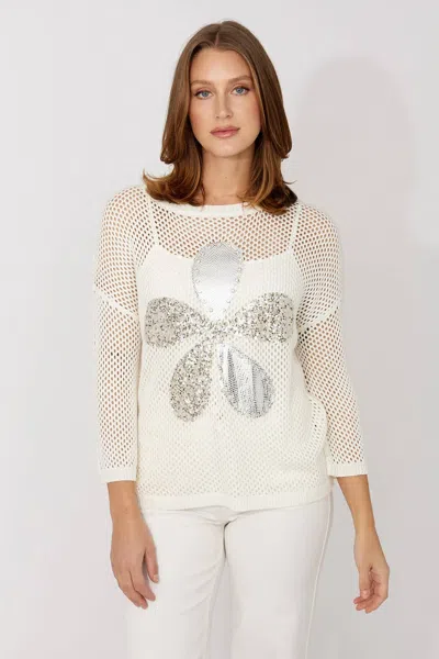 Frank Lyman Saphine Sequin Floral Embellished Sweater In Off-white