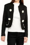 Frank Lyman Sequin Bolero Jacket With Pearls In Black In Black