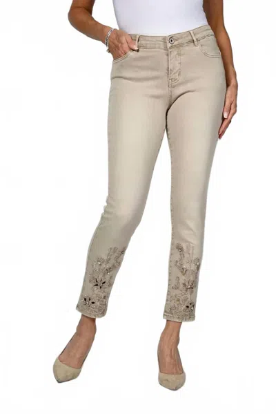 FRANK LYMAN SEQUIN CUT-OUT HEM JEANS IN BEIGE
