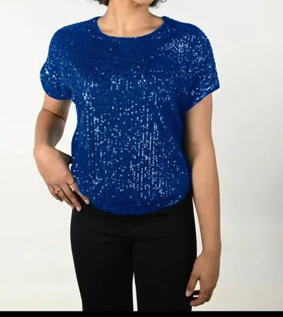 Frank Lyman Sequin Short Sleeve Top In Royal In Blue