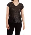 Frank Lyman Sequin V-neck Knit Top In Black In Multi