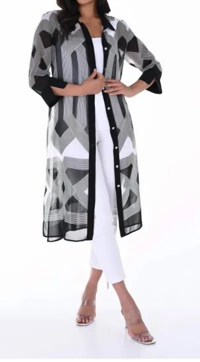 Frank Lyman Sheer Woven Duster In Black/off White In Multi