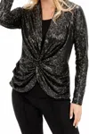 Frank Lyman Shimmer Knit Wrap Top In Black In Black