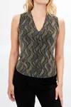 FRANK LYMAN SHIMMER WAVE MOTIF TOP IN GOLD/NAVY