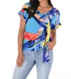 Frank Lyman Short Sleeve Abstract Print Top In Turquoise Multi In Blue