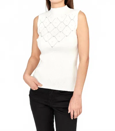 Frank Lyman Sleeveless Mock Neck Knit Top In Off White