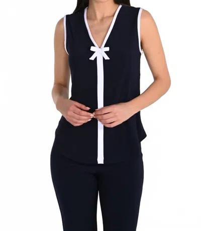 Frank Lyman Sleeveless Top With Bow Detail In Midnight/white In Black