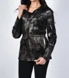 Frank Lyman Snakeskin Look Zip Front Jacket Jacket In Black/gold In Black