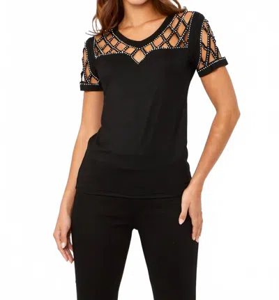 Frank Lyman Studded Scoop Neck Knit Top In Black