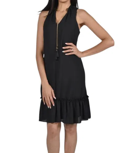 Frank Lyman Tamela Sleeveless Ruffle Bottom Dress With Detachable Necklace In Twilight In Black