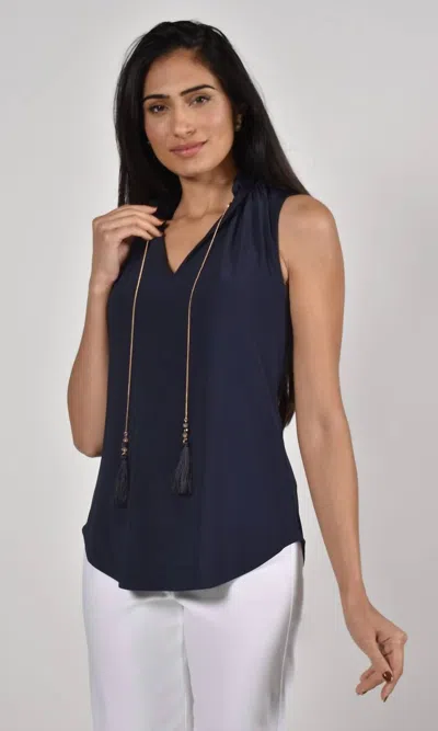 Frank Lyman Teagan Sleeveless Ruffle Bottom Top In Twilight In Blue