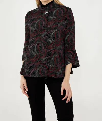 Frank Lyman Textured Button Jacket In Black/burgundy In Brown