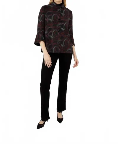 Frank Lyman Textured Button Jacket In Black/burgundy In Green