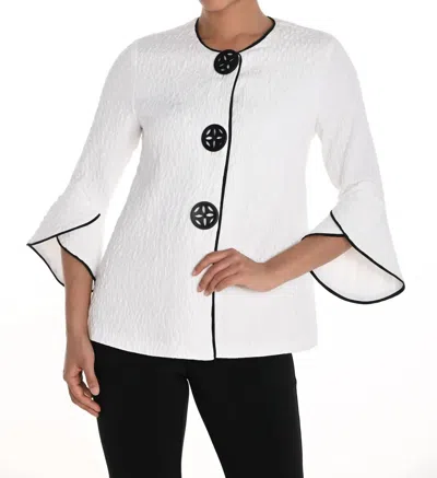 Frank Lyman Textured Contrast Trim Jacket In Off-white/black In Multi