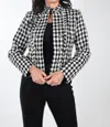 Frank Lyman Textured Metallic Knit Jacket In Black/white In White