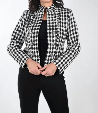 Frank Lyman Textured Metallic Knit Jacket In Black/white