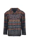Frank Lyman Textured Tweed Jacket Shirt In Black, Orange, Yellow, Blue Plaid In Multi