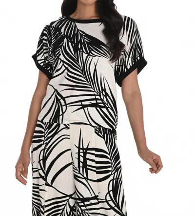 Frank Lyman Tropical Leaf Print Top In Black/natural