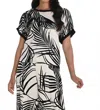 Frank Lyman Tropical Leaf Print Top In Black/natural In White