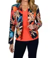 Frank Lyman Tropical Print Jacket In Navy/orange