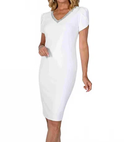 Frank Lyman Tulip Sleeves And Diamonte Detail Knit Dress In Off White
