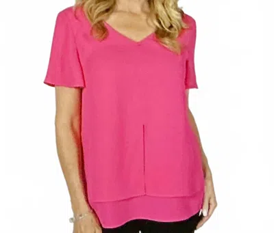 Frank Lyman V-neck Double Layers Chiffon Blouse In Magenta In Pink