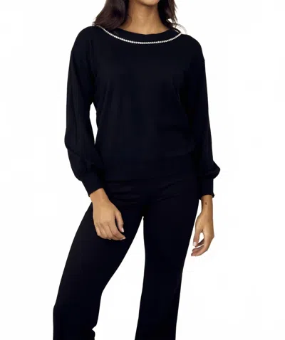 Frank Lyman V-neck Jewel Embellished Sweater In Black In Blue
