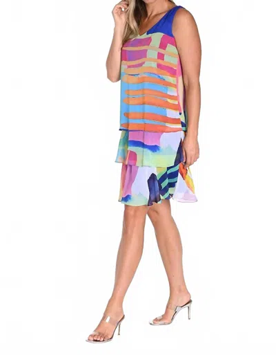 Frank Lyman V-neck Layered Dress In Blue Multi