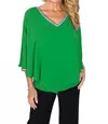 Frank Lyman V Neck Overlay Top In Green In Green