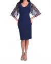 Frank Lyman V-neck Silky Jersey Knit Dress In Midnight In Blue