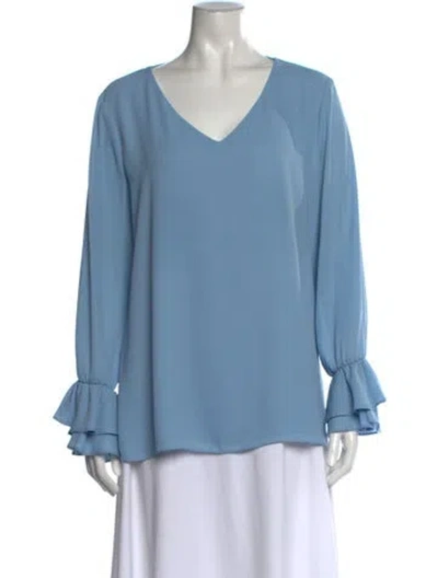 Pre-owned Frank Lyman V-neck Long Sleeve Blouse In Blue