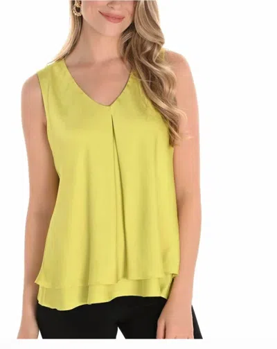 Frank Lyman V-neck Luster Satin Tank In Kiwi In Multi