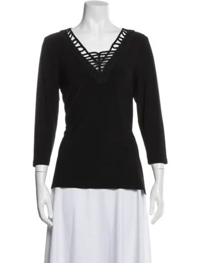 Pre-owned Frank Lyman V-neck Three-quarter Sleeve Top In Black