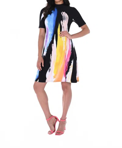 Frank Lyman Water Color Print Dress In Black In Multi
