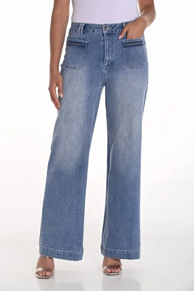 Frank Lyman Waverly Woven Denim Pant With Chain Detailing In Blue