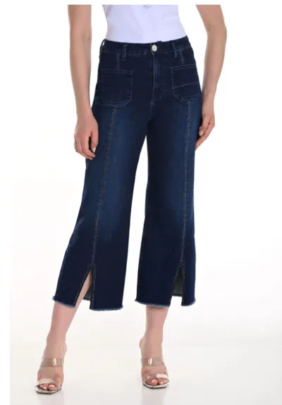 Frank Lyman Wide Crop Denim Jeans In Dark Denim Blue In Multi