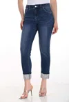 Frank Lyman Wide Cuff Rhinestone Jeans In Blue In Blue
