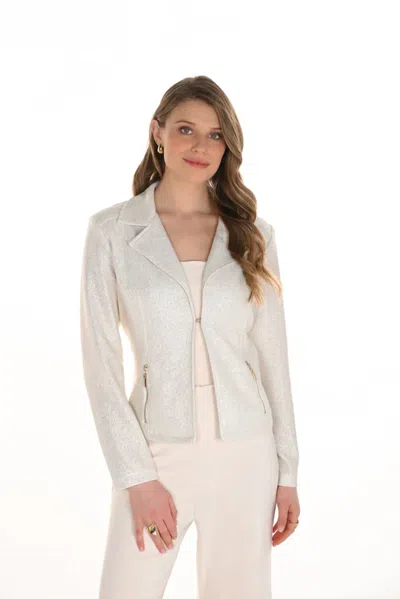 Frank Lyman Winslet Metallic Shimmer Jacket In Winter White And Gold In Neutral