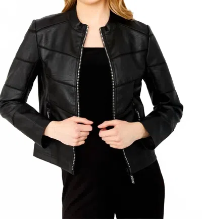 Frank Lyman Women's Faux Leather Bling Zip Jacket In Black