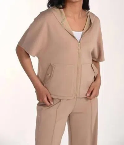 Frank Lyman Women's Knit Zipper Hoodie In Taupe In Grey
