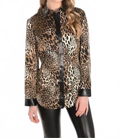 Frank Lyman Women's Long Sleeves Collared Blouse In Leopard Prt In Animal Print