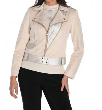 Frank Lyman Women's Suede Moto Jacket In Beige In Gray
