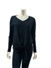 Frank Lyman Women's Tie Front V-neck Long Sleeve Top In Black In Blue